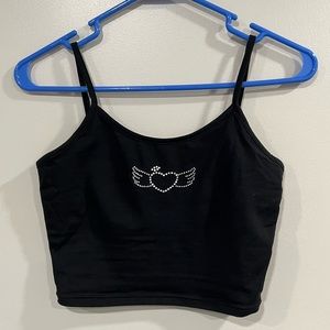 Black Shein Rhinestone Heart Tank